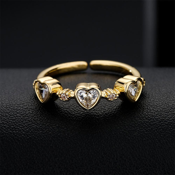 Gold Color Zircon Heart Geometric Open Women's Ring