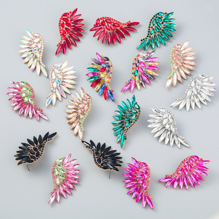 Women's coloured Rhinestone Fan-shaped Wing Earrings