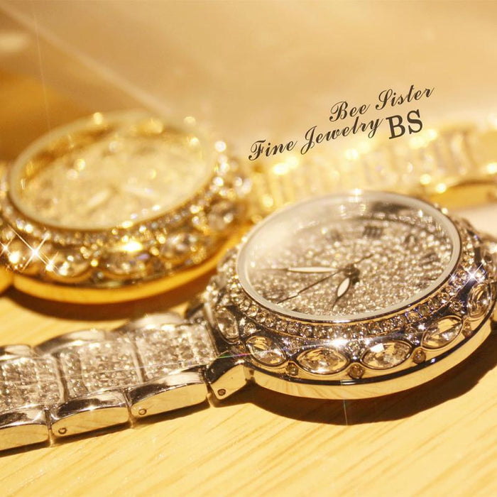 Fashion Stainless Steel Rhinestone Crystal Ladies Quartz Watch Dress Clock