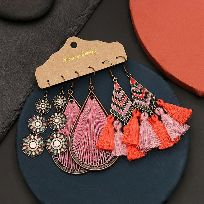 Geometric Bohemian National Style Fashion Big Circle Tassel Earrings