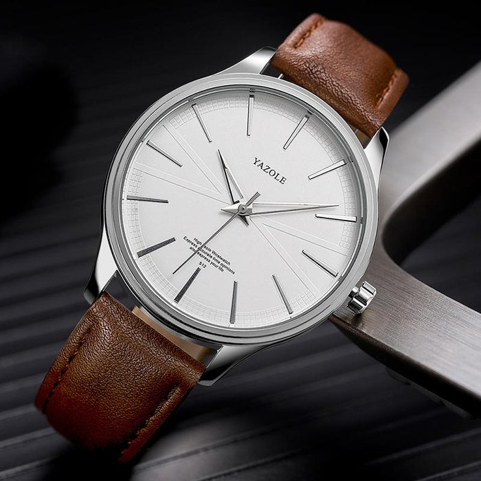 Yazole Men Fashion Simple Casual Quartz Watch Minimalist Style Leather Business Wristwatch