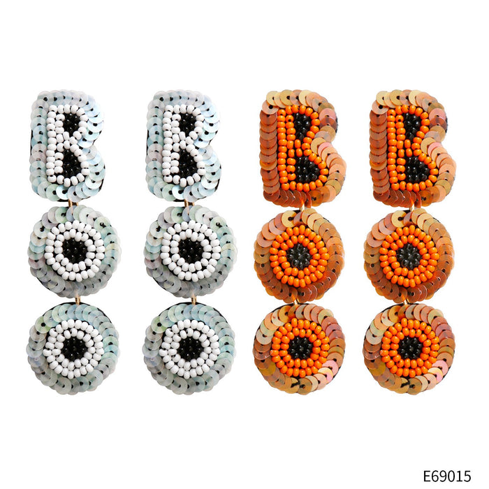 2022 Punk Style Rice Bead Earrings Hand Woven Letter Sequins Halloween Earrings