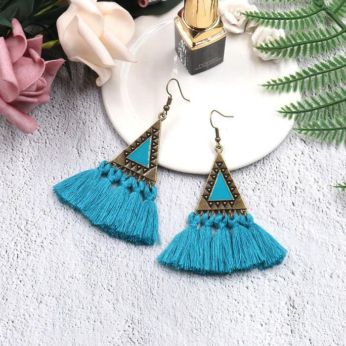 Fashion Ethnic Wool Tassel Pendant Earrings Jewelry