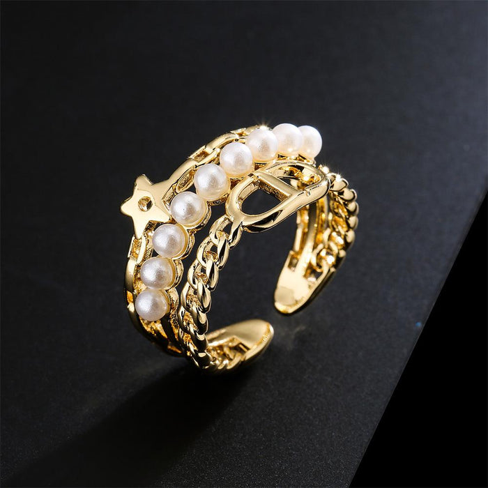 Personalized Geometric Open Gold Color Zircon Ring