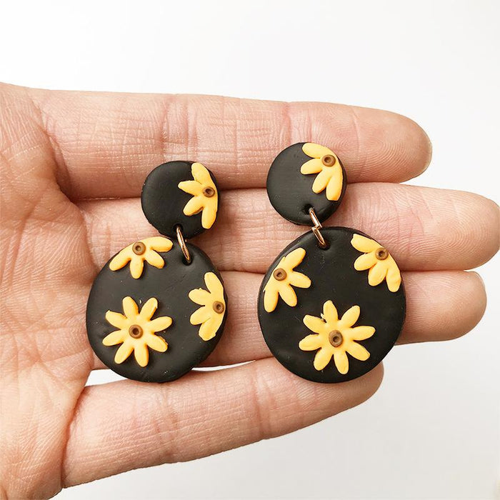 Soft Pottery Handmade Earrings Sunflower Daisy Element Earrings