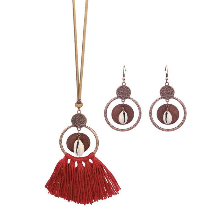 Fashion Exaggerated Geometric Hollowed Tassel Pendant Necklace Earrings Set