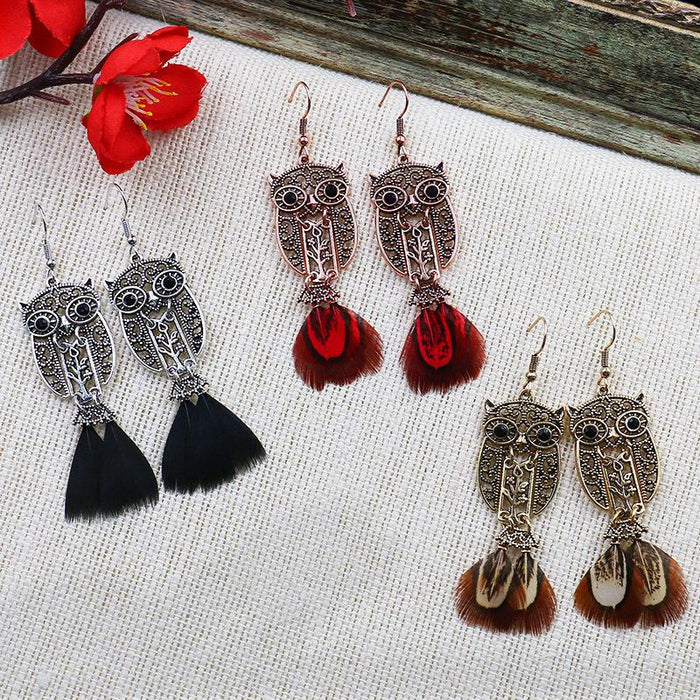 Female Pop Creative Feather Owl Earrings