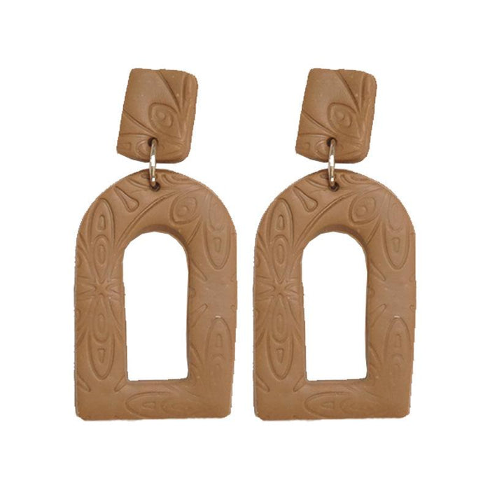 New Morandi Color Geometric Embossed Soft Pottery Personalized Earrings