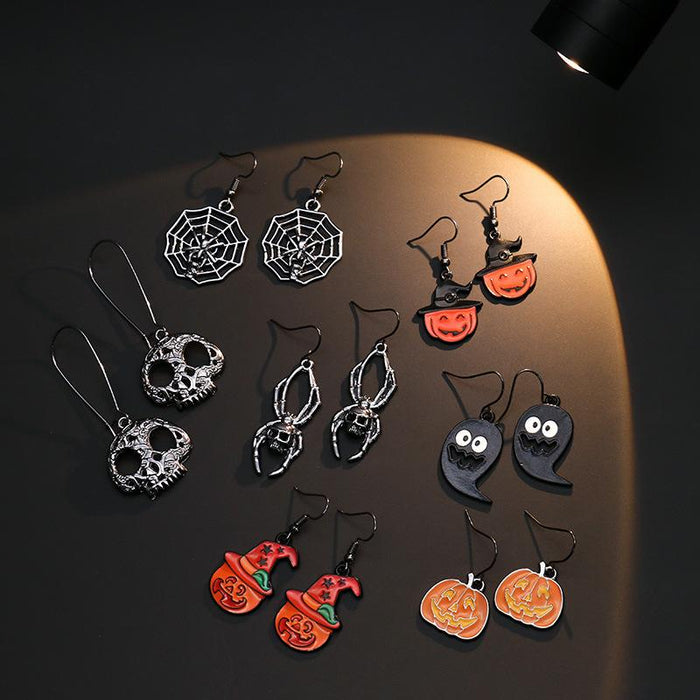 Skeleton Pumpkin Ghost Spider Web Long Earrings Oil Drop Jewelry