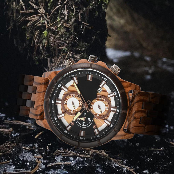 New Men's Business Multifunctional Luminous Large Dial Wooden Quartz Watch