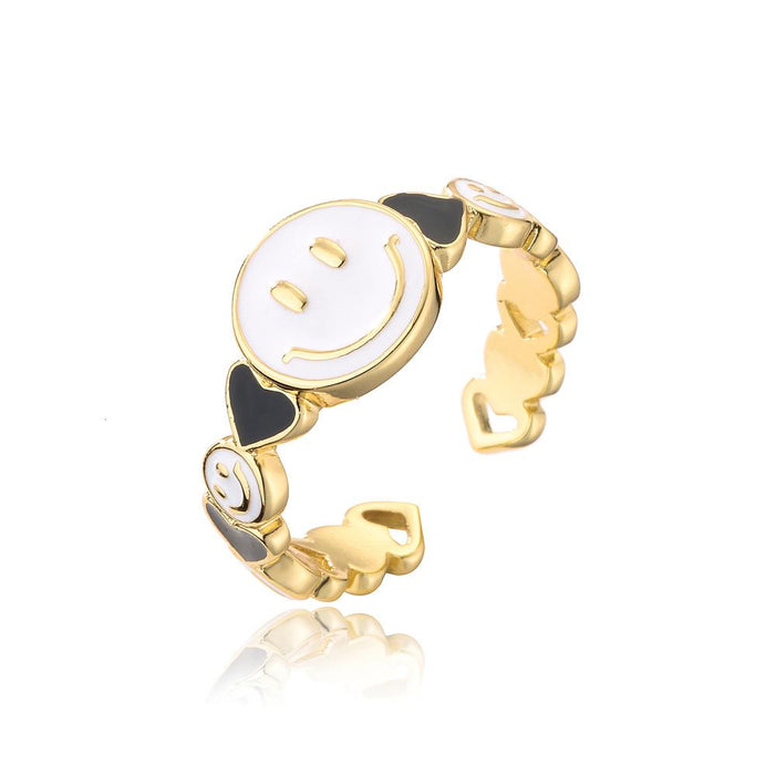 New Oil Drop Funny Smiley Ring Gold Color Open Ring