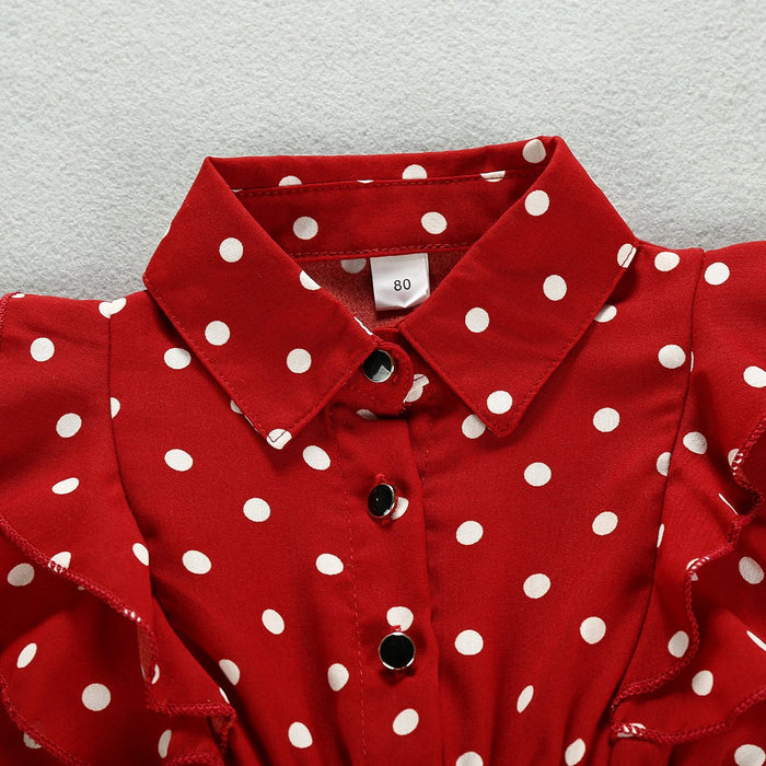 Girls' Long Sleeved Dot Dress Lapel Children's Skirt