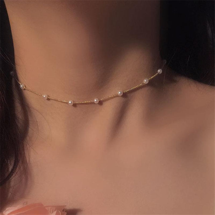 Pearl necklace collarbone chain