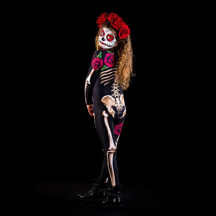 Halloween Horror Skeleton Cosplay Costume Children's Clothing Adult Rose Skeleton Jumpsuit