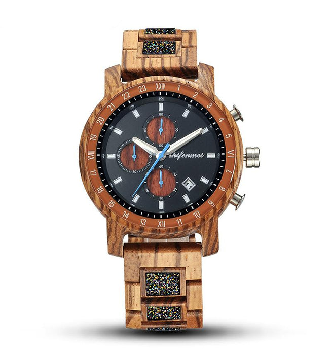 Men's Sports Multifunctional Wood Business Quartz Watch