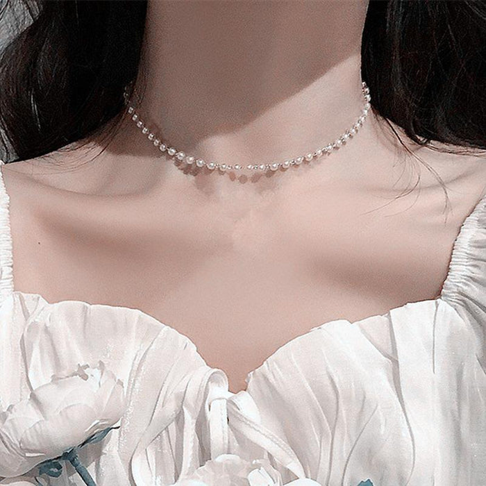 Pearl necklace collarbone chain