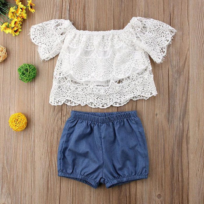 Off Shoulder Top Shorts dovetail skirt three piece set