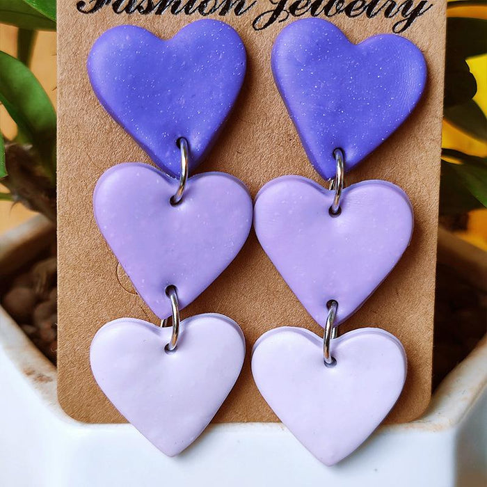 Handmade Heart-shaped Gradient Color Love Soft Ceramic Earrings