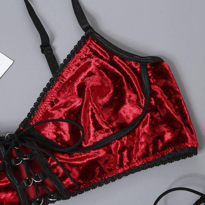 Sexy Lingerie Fashion Velvet Strap Underwear Set