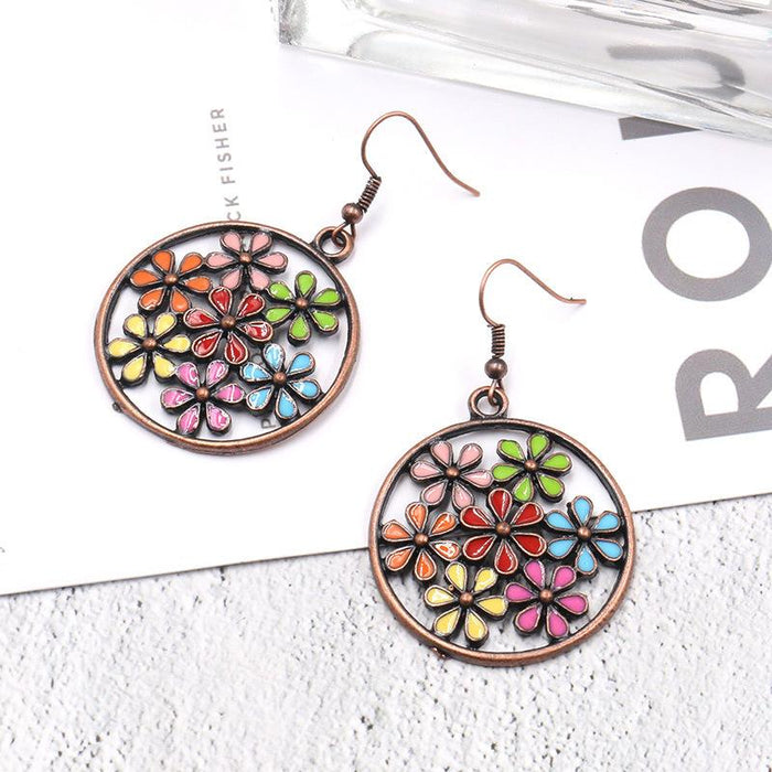 Fashion Round Hollow Flower Alloy Earrings Jewelry