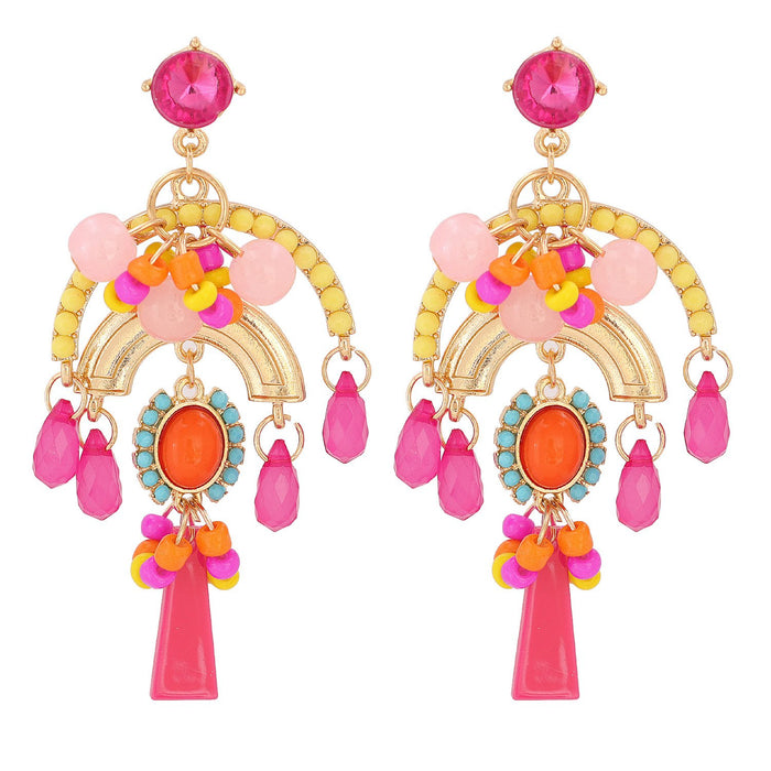 New Style Temperament Long Flower Colored Ethnic Women's Earrings