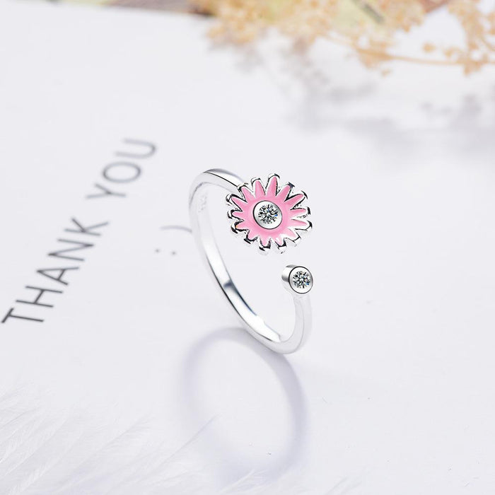 Small Fresh Chrysanthemum Pink Flower Opening Ring