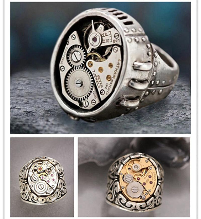 Mechanical Clock Design Metal Gear Men's and Women's Ring