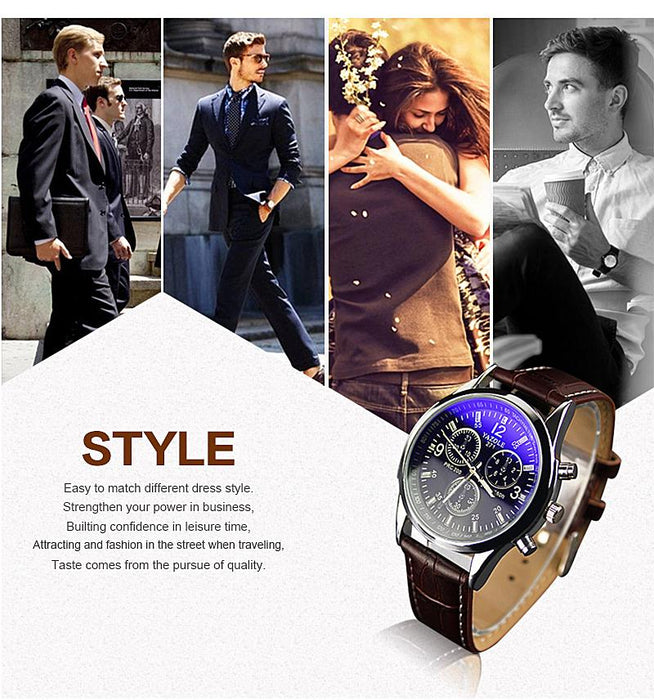 Yazole Blue Glass Surface Quartz Watch Business Fashion Unique Leisure Leather Watches