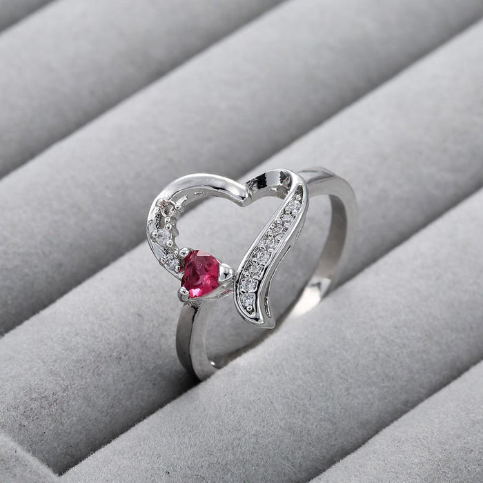 Luxury Gorgeous Women Jewelry Heart Shape Pink Rings