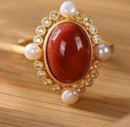 Temperament Imitation Agate Pearl Opening Ring