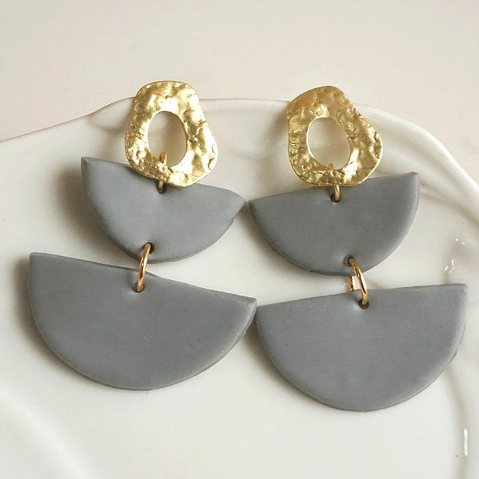 Semicircle Metal Handmade DIY Geometric Soft Pottery Earrings Earrings