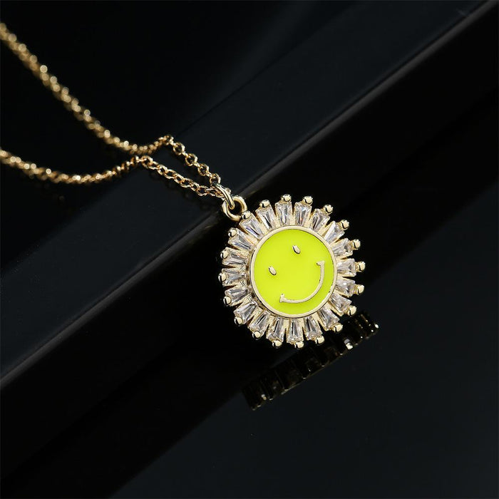 New Personalized Oil Drop Gold Sunflower Smiley Pendant Necklace