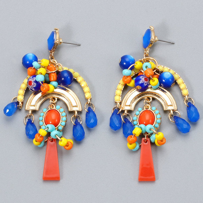 New Style Temperament Long Flower Colored Ethnic Women's Earrings