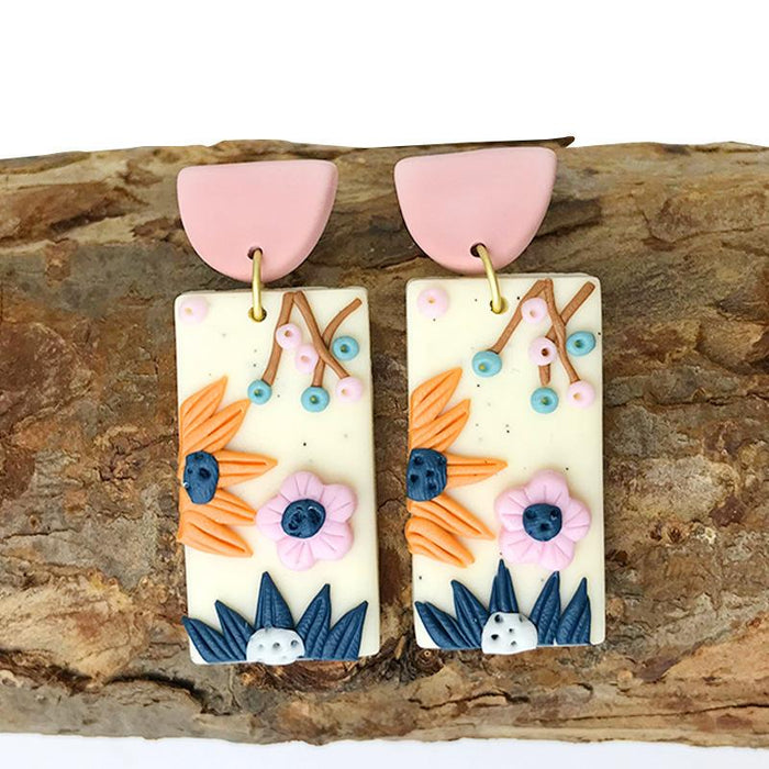 Handmade Flower Soft Pottery Earrings Retro Aesthetic Texture Earrings Sunflower Daisy Fashion Jewelry