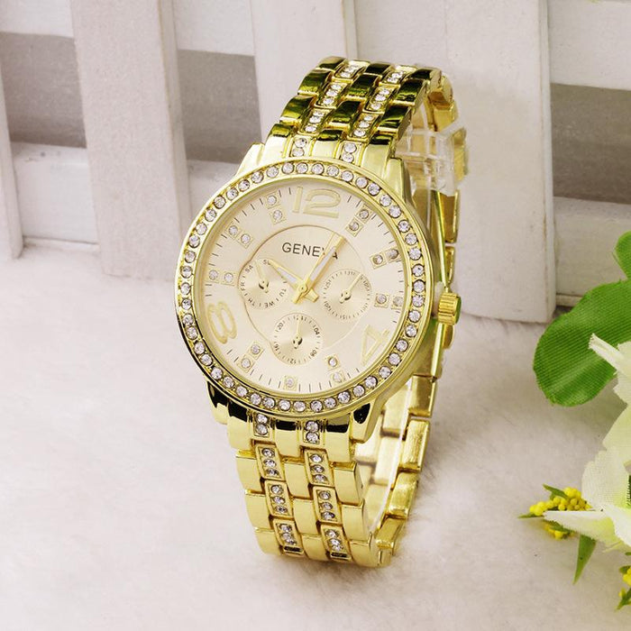 Female Rhinestone Stainless Steel Luxury Quartz Wristwatch