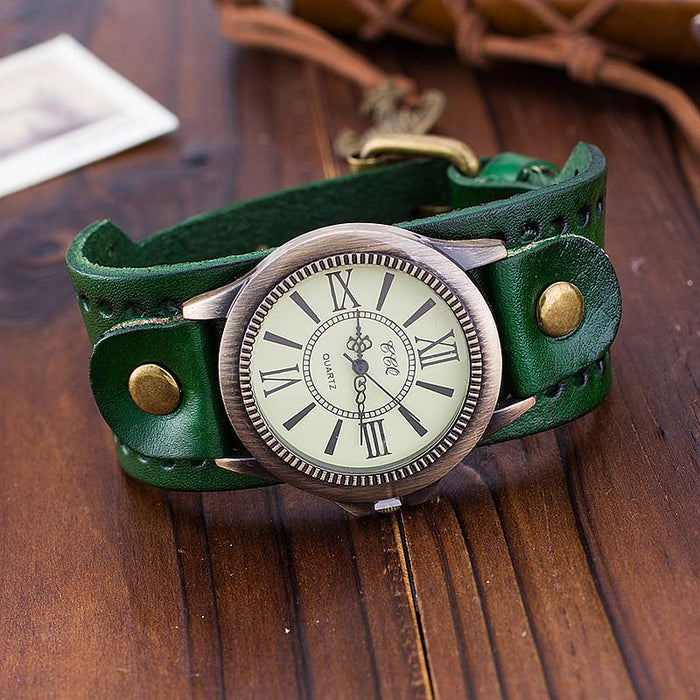 Popular Genuine Cowhide Watch Retro Roman Literal Wristwatch Sports Quartz