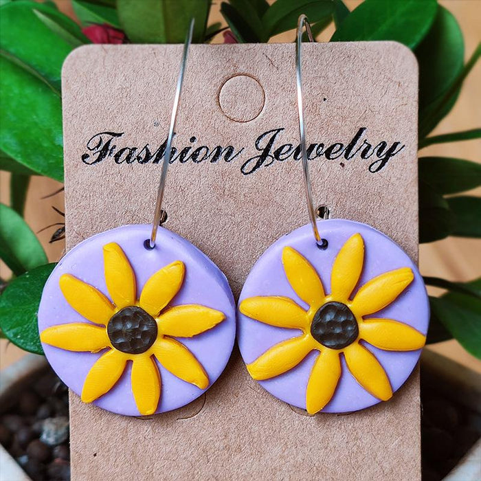 Spring and Summer Wind Sunflower Hand Made Flower Soft Pottery Earrings