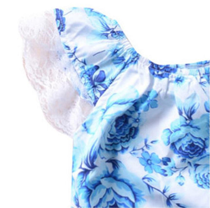 Blue Floral Lace Flower Butterfly Hair Band Two Piece Set