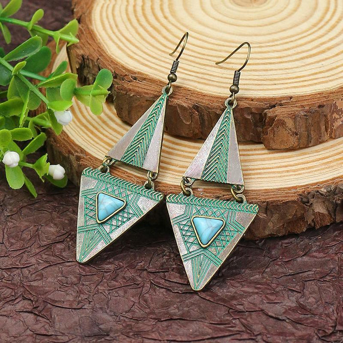 Retro geometric alloy national bronze Flower Leaf Earrings