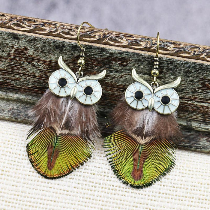 Female Pop Creative Feather Owl Earrings