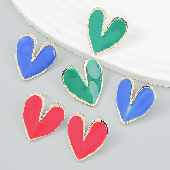 Fashion Simple Love Shaped Alloy Oil Dripping Earrings