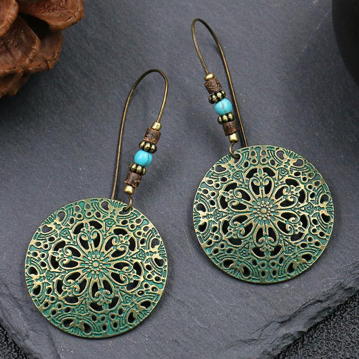 Women's Retro Round Creative Flower Alloy Earrings