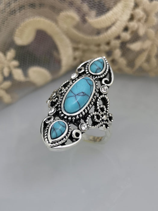 Creative Hollow Carved Vintage Turquoise Ring