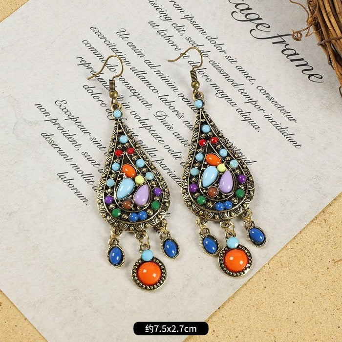 Multi-style Retro Earrings National Style Contrast Colorful Earrings