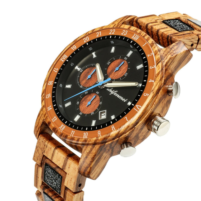 Men's Sports Multifunctional Wood Business Quartz Watch