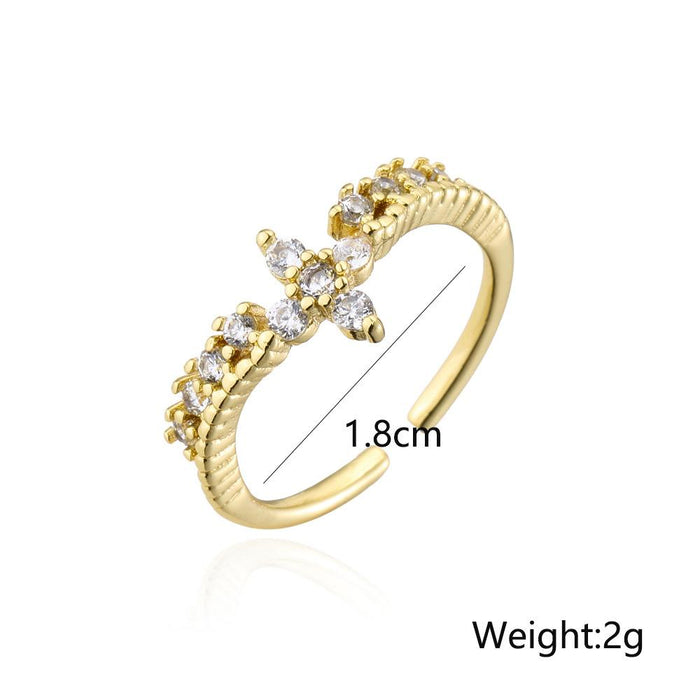 Simple Design Geometric Gold Color Zircon Open Ring