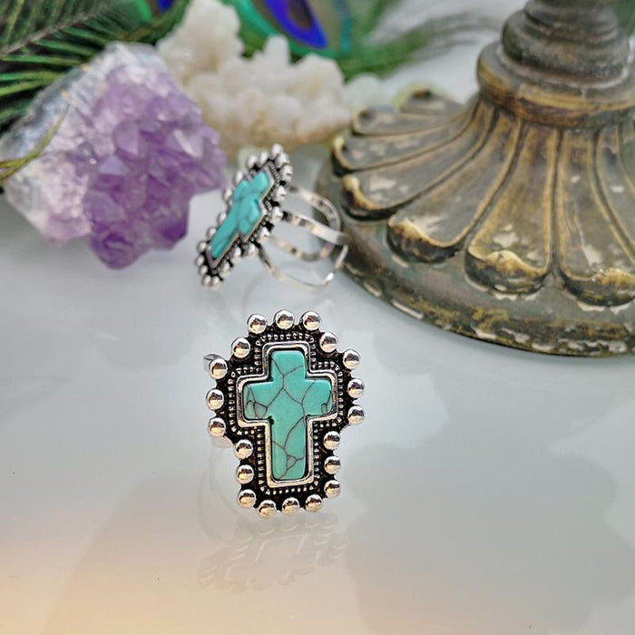 Vintage Exaggerated Cross Turquoise Ring