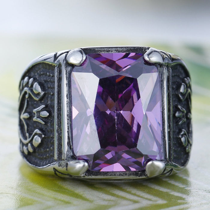 Fashon Jewelry Purple Zircon Anqutie Silver colour Rings