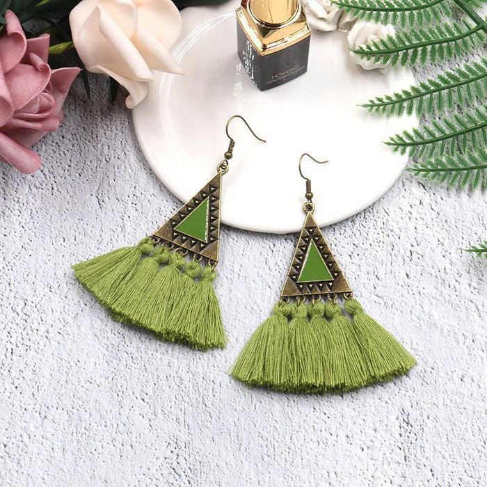 Fashion Ethnic Wool Tassel Pendant Earrings Jewelry