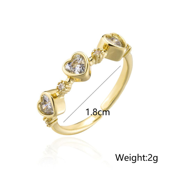 Gold Color Zircon Heart Geometric Open Women's Ring